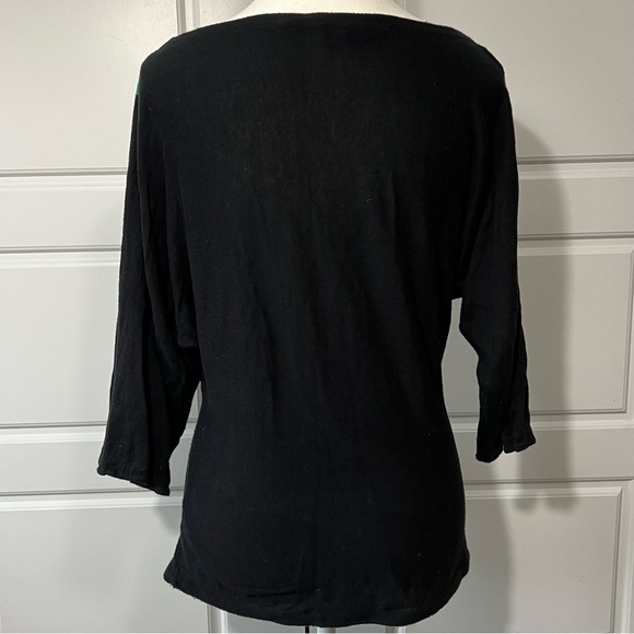 Striped Serape Knit Top Colorful Accent 3/4 Sleeve Boat Neck Pullover - Picture 3 of 8